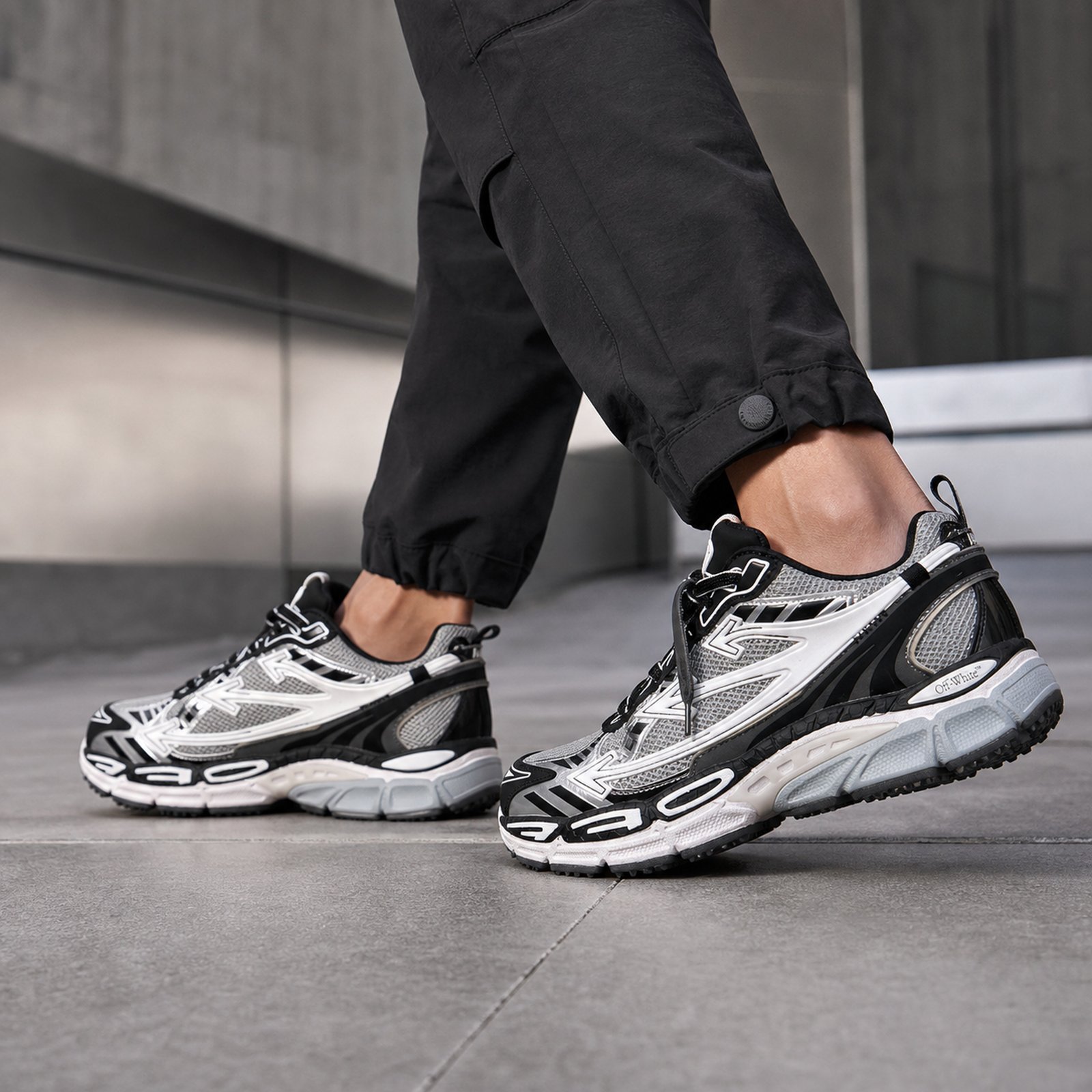 Off-White Be Right Back Silver on foot
