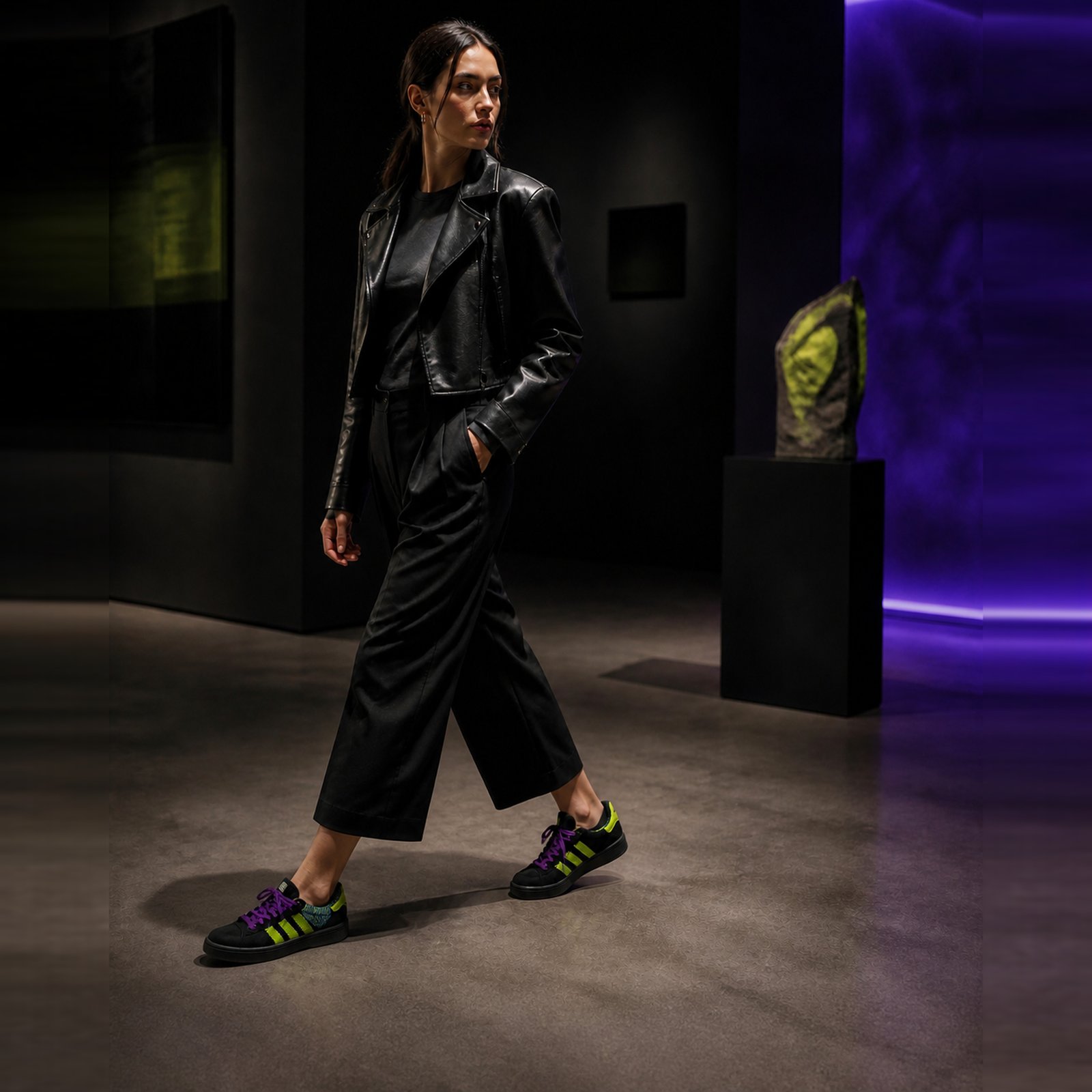 Adidas Campus Custom Black Neon Lime Purple Platform on foot