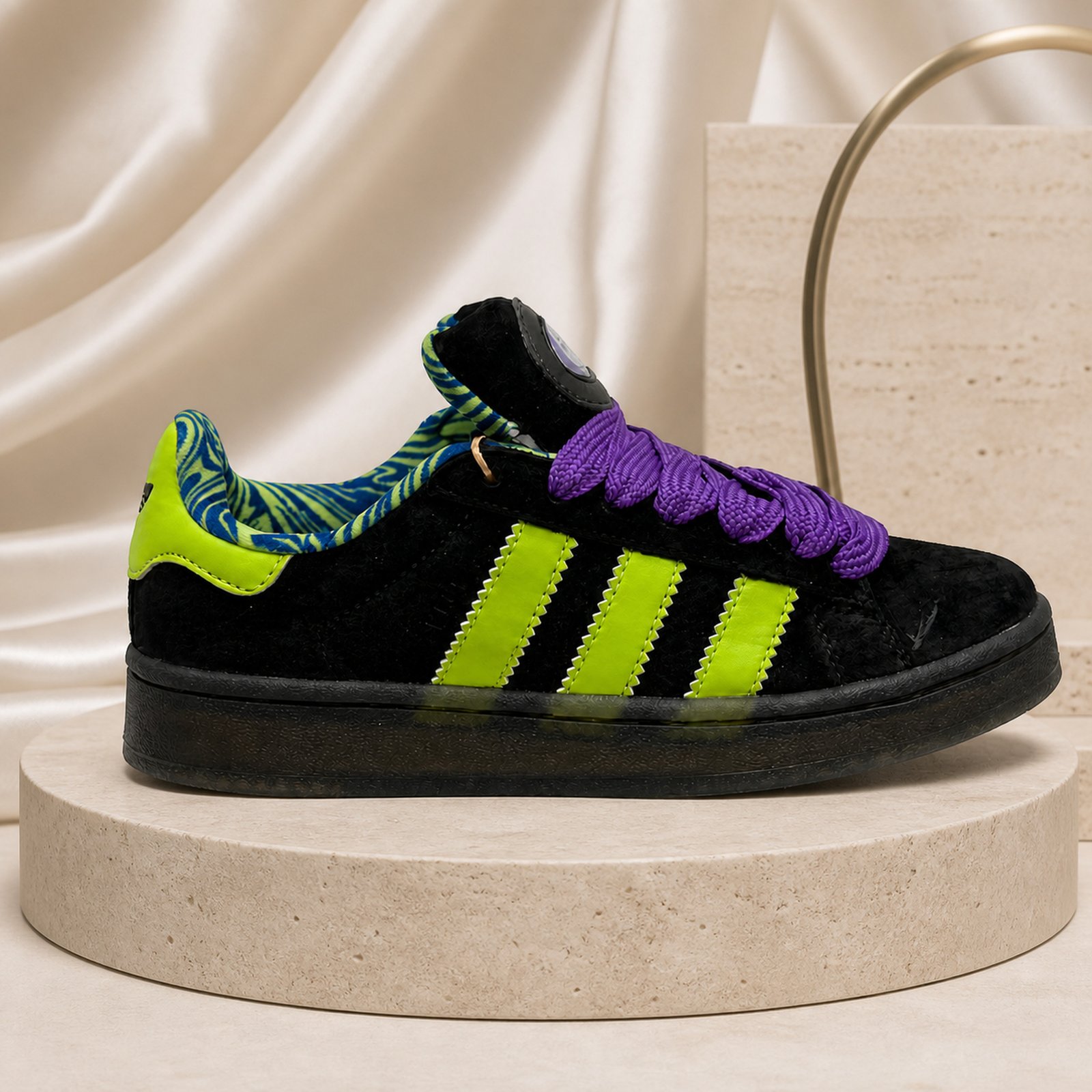 Adidas Campus Custom Black Neon Lime Purple Platform scene