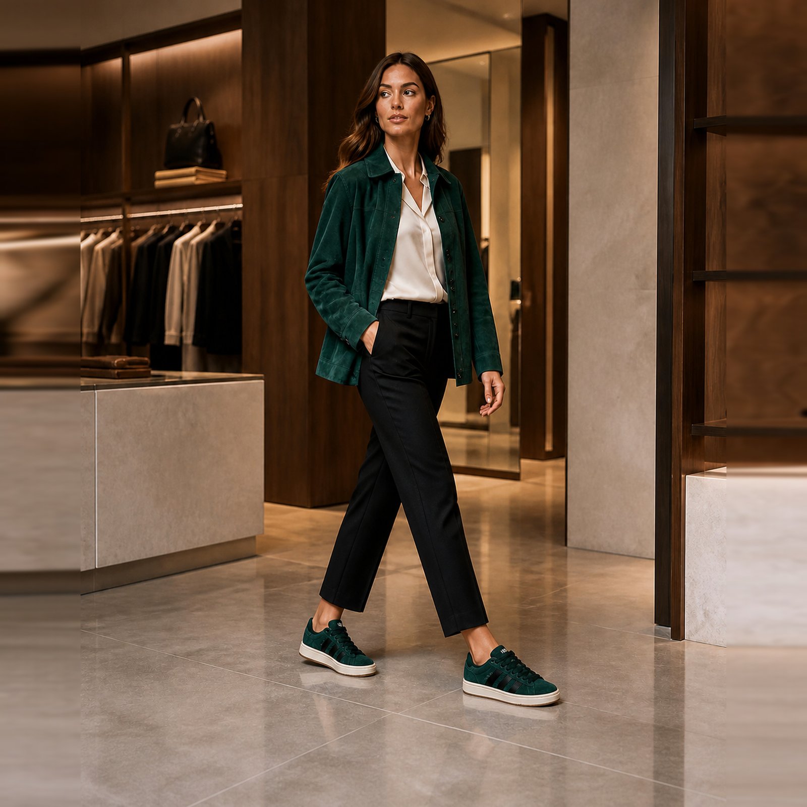 Adidas Campus Platform Forest Green Black Ivory on foot