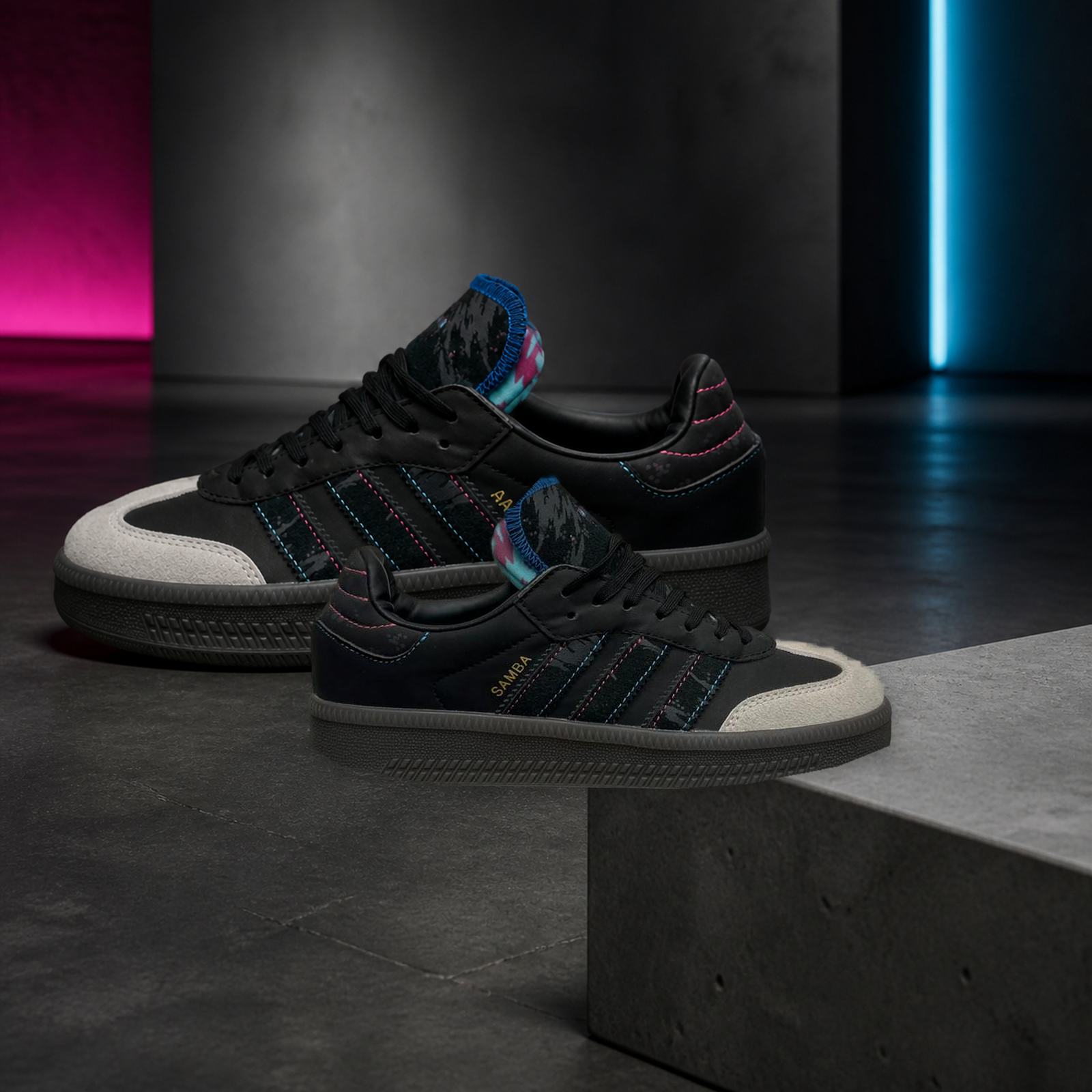 Adidas Samba XLG Custom Black Gray Cyan Pink pair