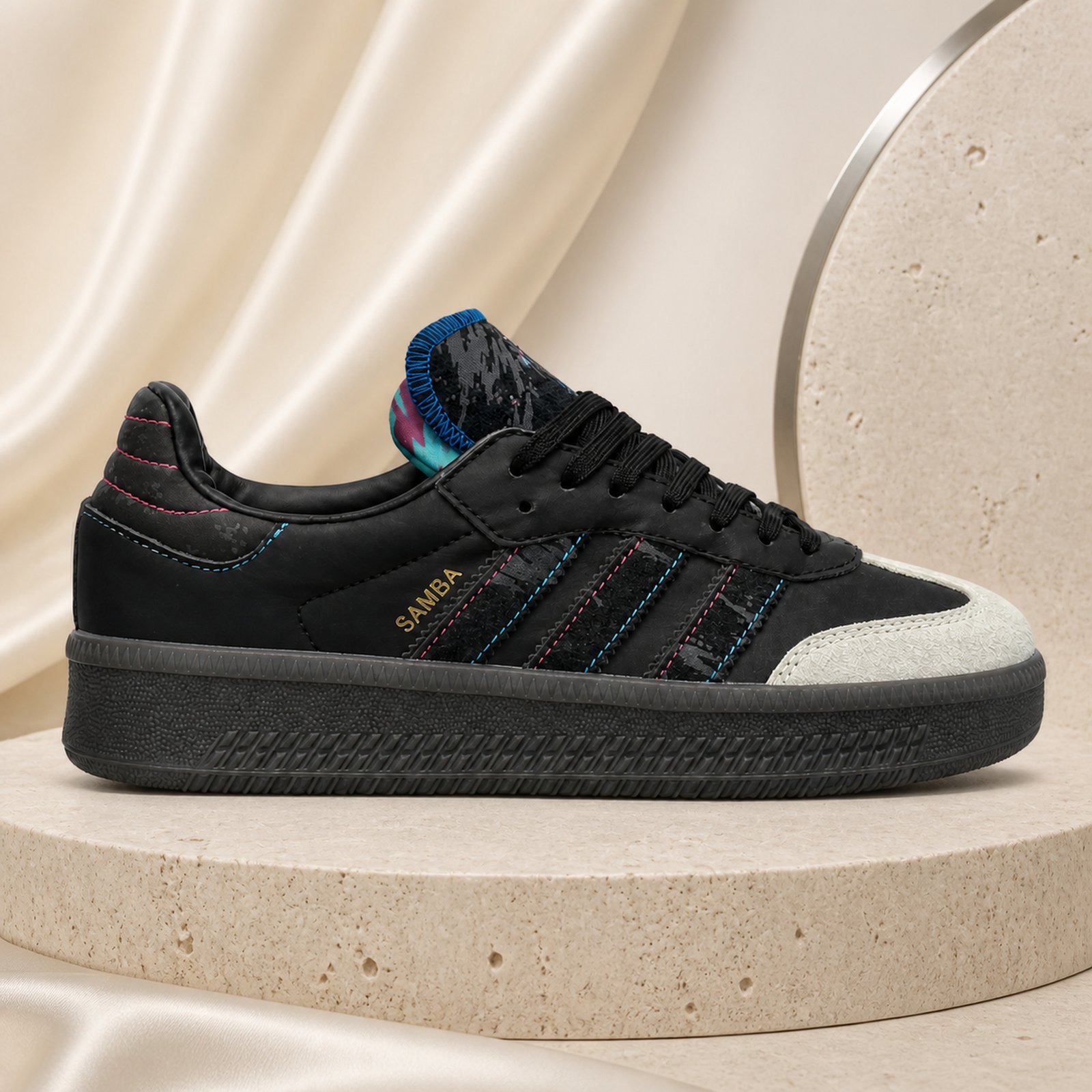 Adidas Samba XLG Custom Black Gray Cyan Pink scene