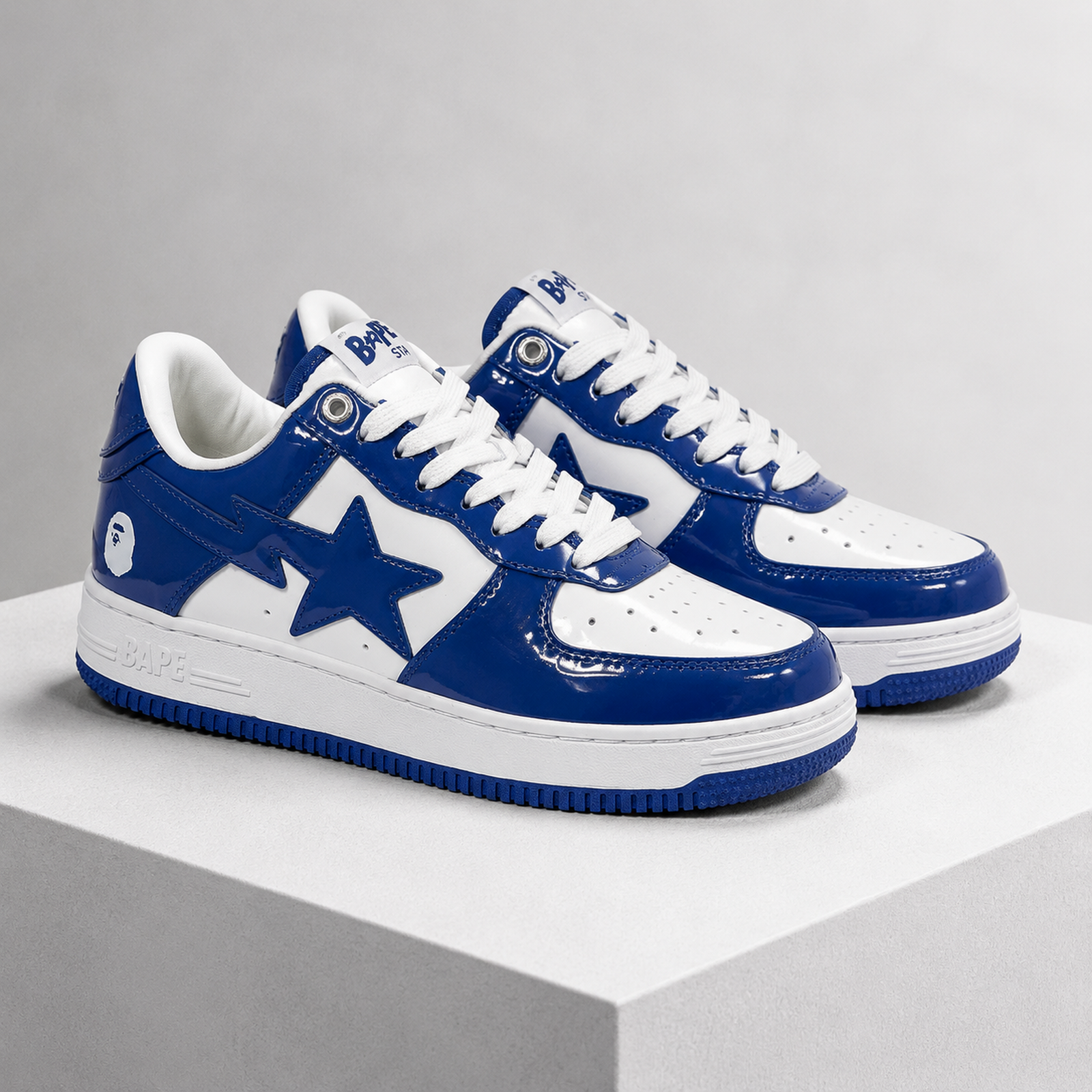 BAPE STA Blue Patent White studio