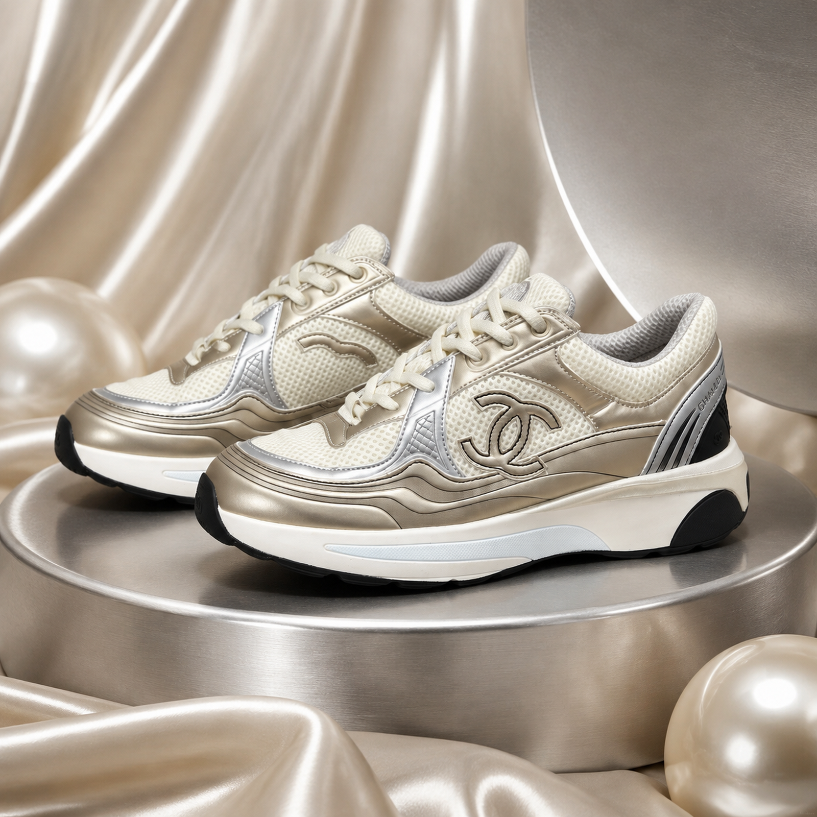 Chanel CC Runner Champagne Silver studio