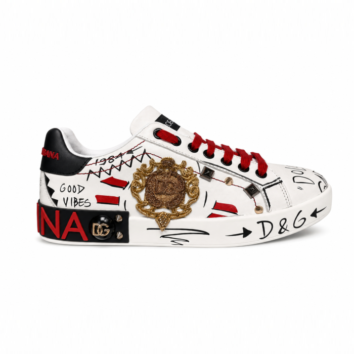 Dolce & Gabbana Portofino Crest Graffiti White Black Red Gold