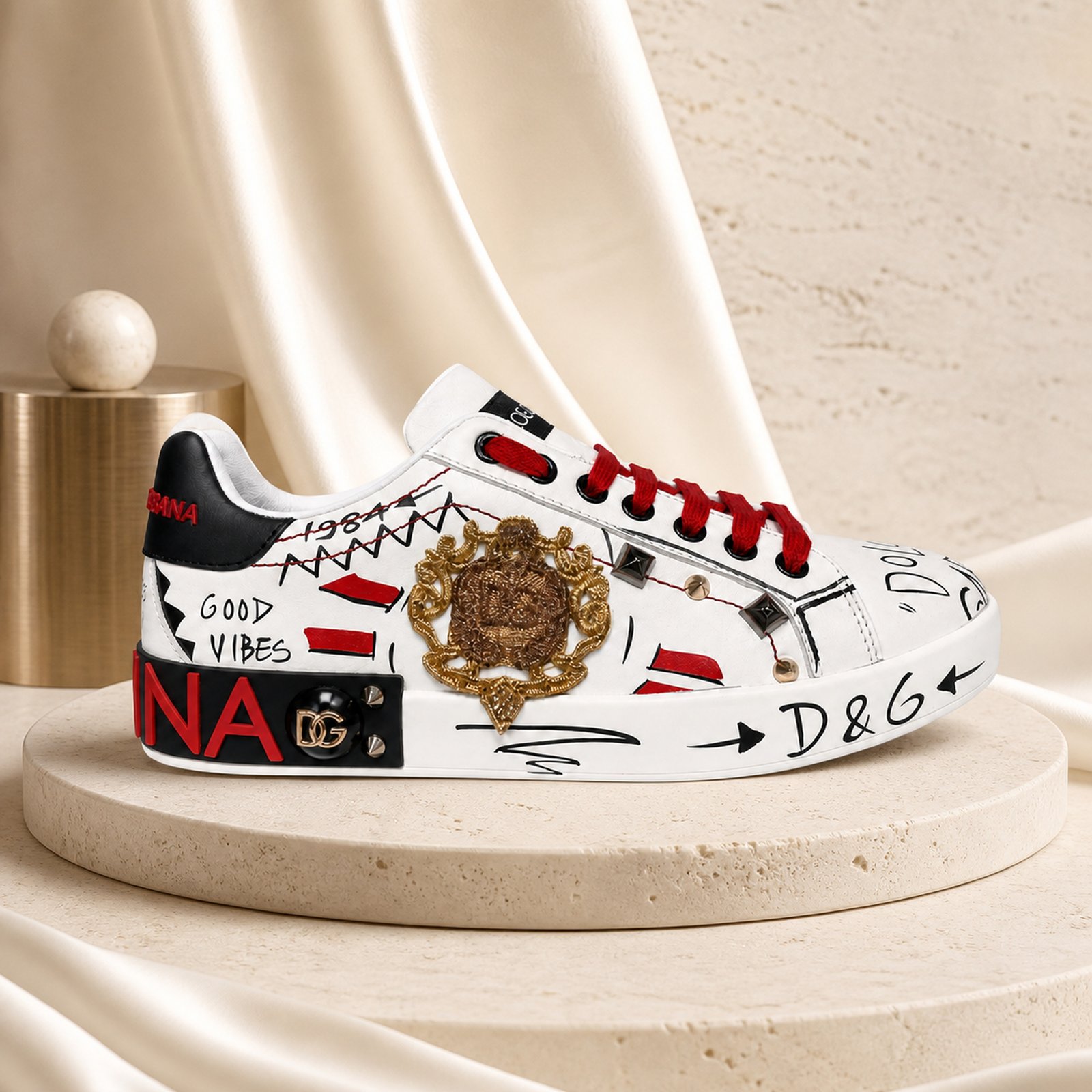 Dolce & Gabbana Portofino Crest Graffiti White Black Red Gold scene