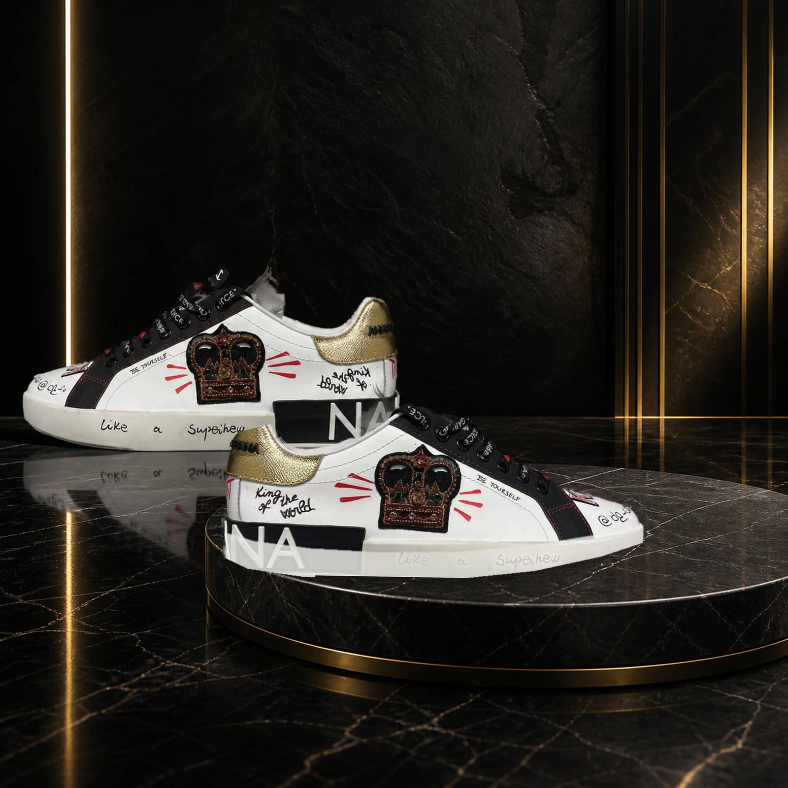 Dolce & Gabbana Portofino Crown Graffiti White Black Red Gold pair