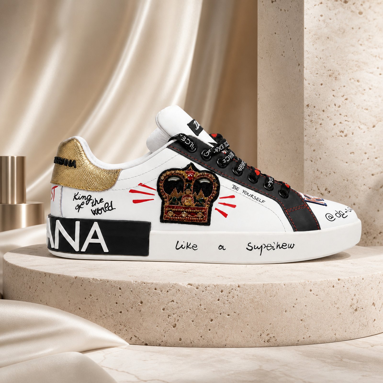 Dolce & Gabbana Portofino Crown Graffiti White Black Red Gold scene