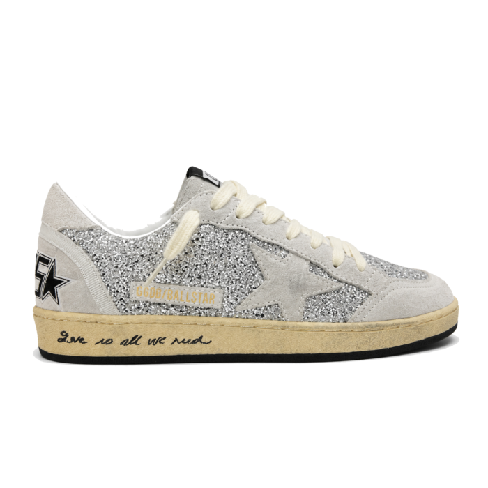 Golden Goose Ball Star Silver Glitter Ice Gray Suede
