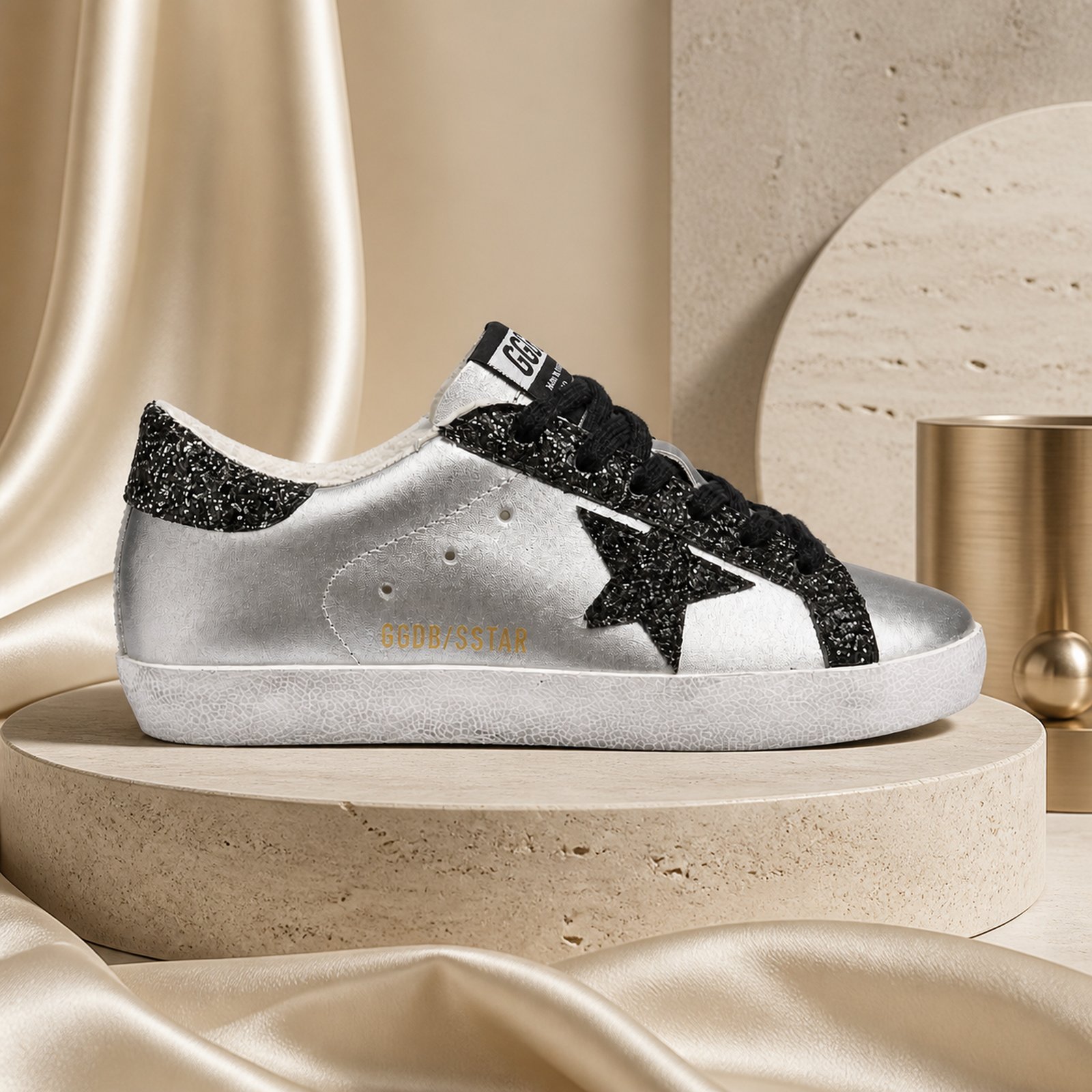 Golden Goose Super Star Custom Silver Black Glitter scene