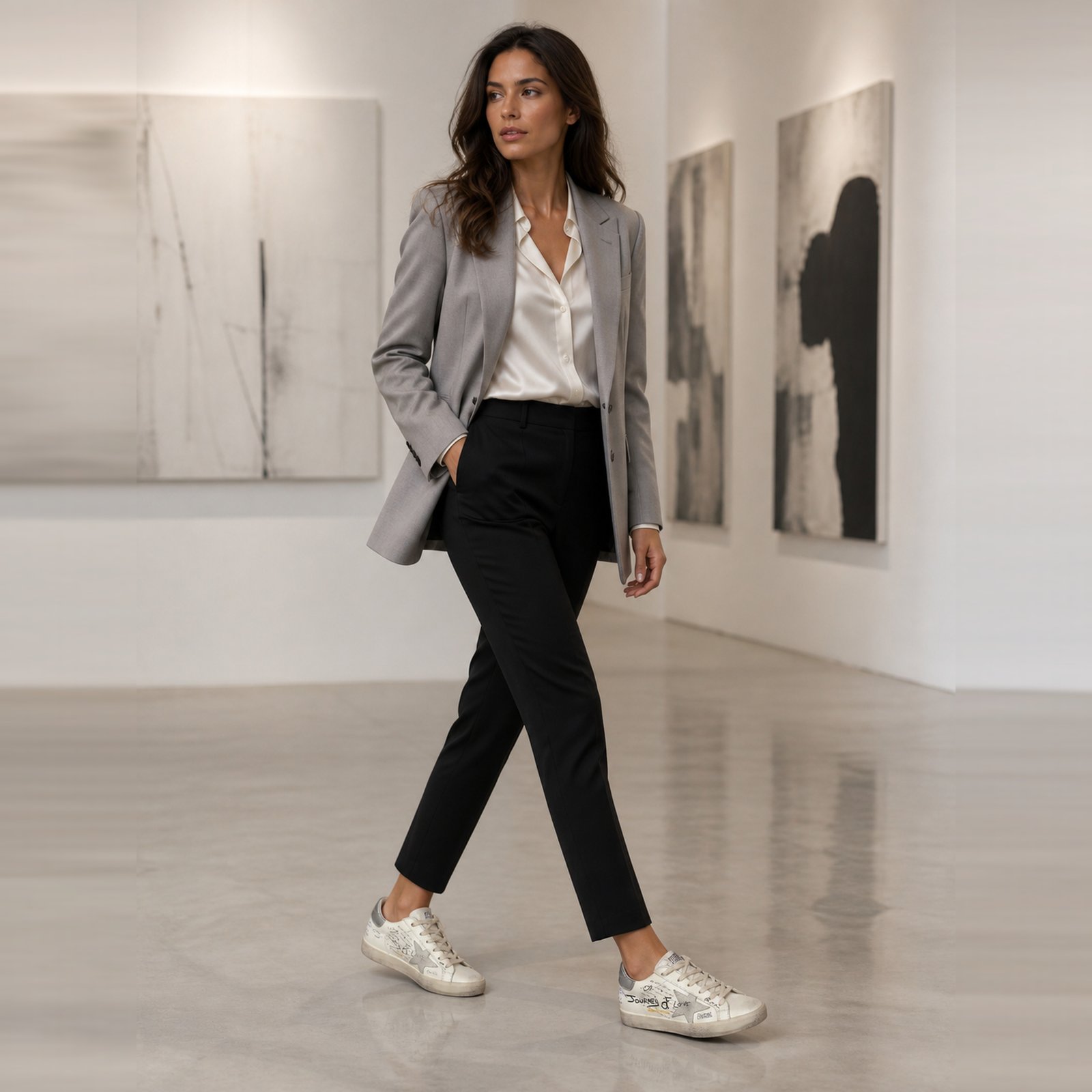 Golden Goose Super Star Journey of Love White Silver Black on foot