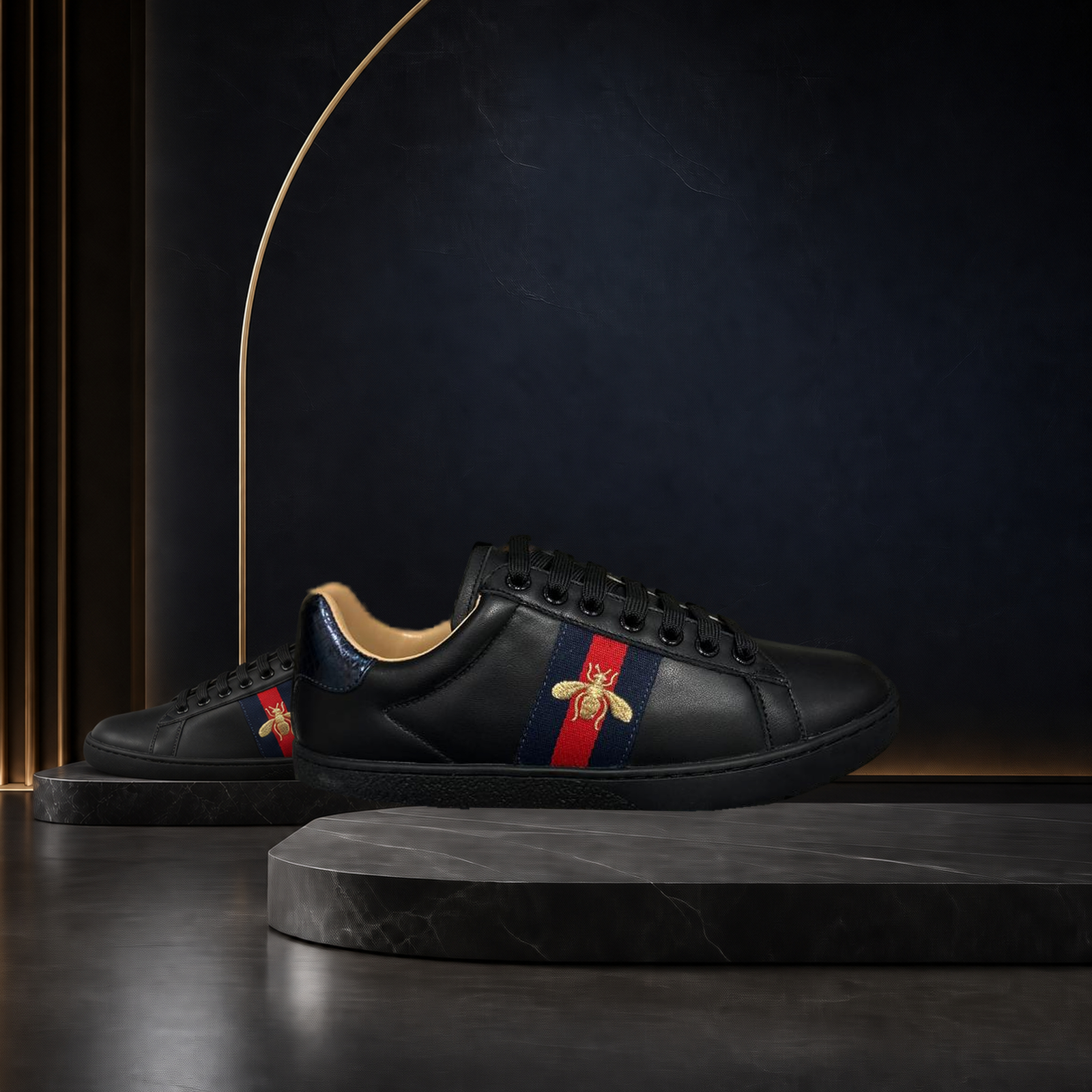 Gucci Ace Bee Black Navy Red Gold pair