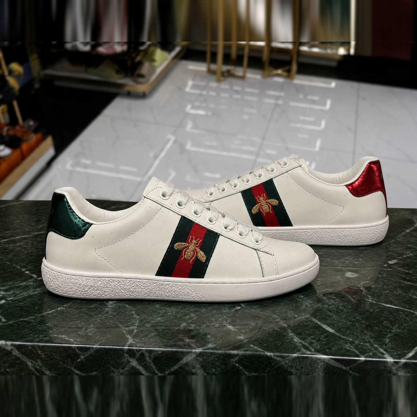 Gucci Ace Bee White Green Red Gold pair