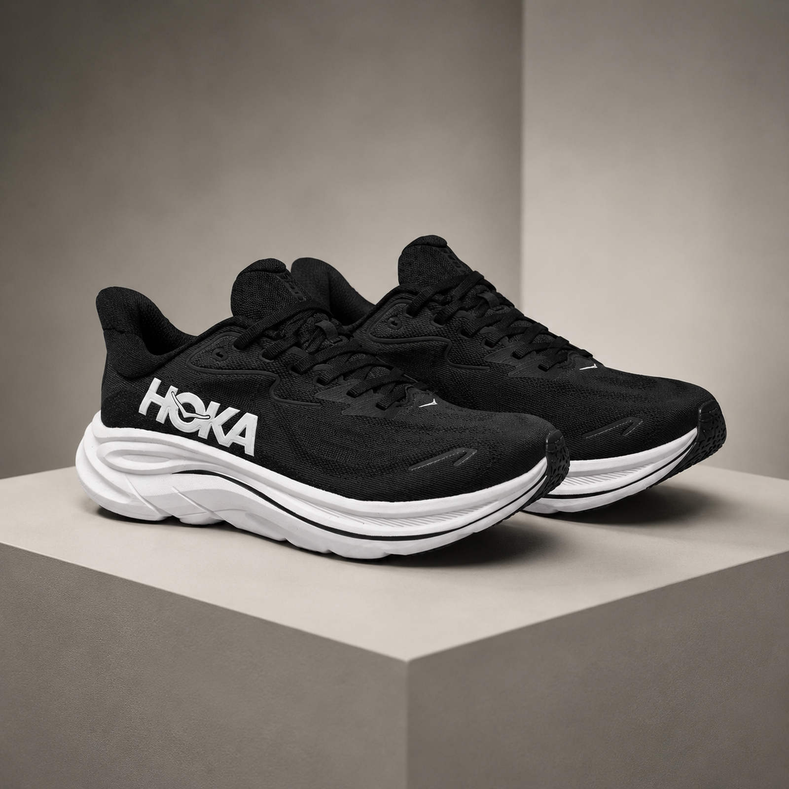 Hoka Performance Runner Black White studio