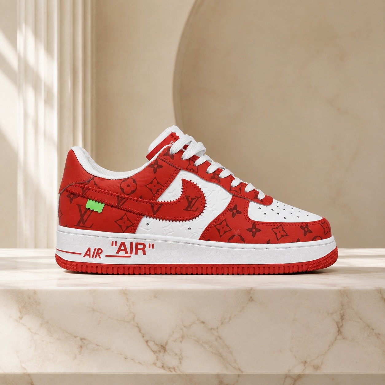 Louis Vuitton x Nike Air Force 1 White Red Monogram scene