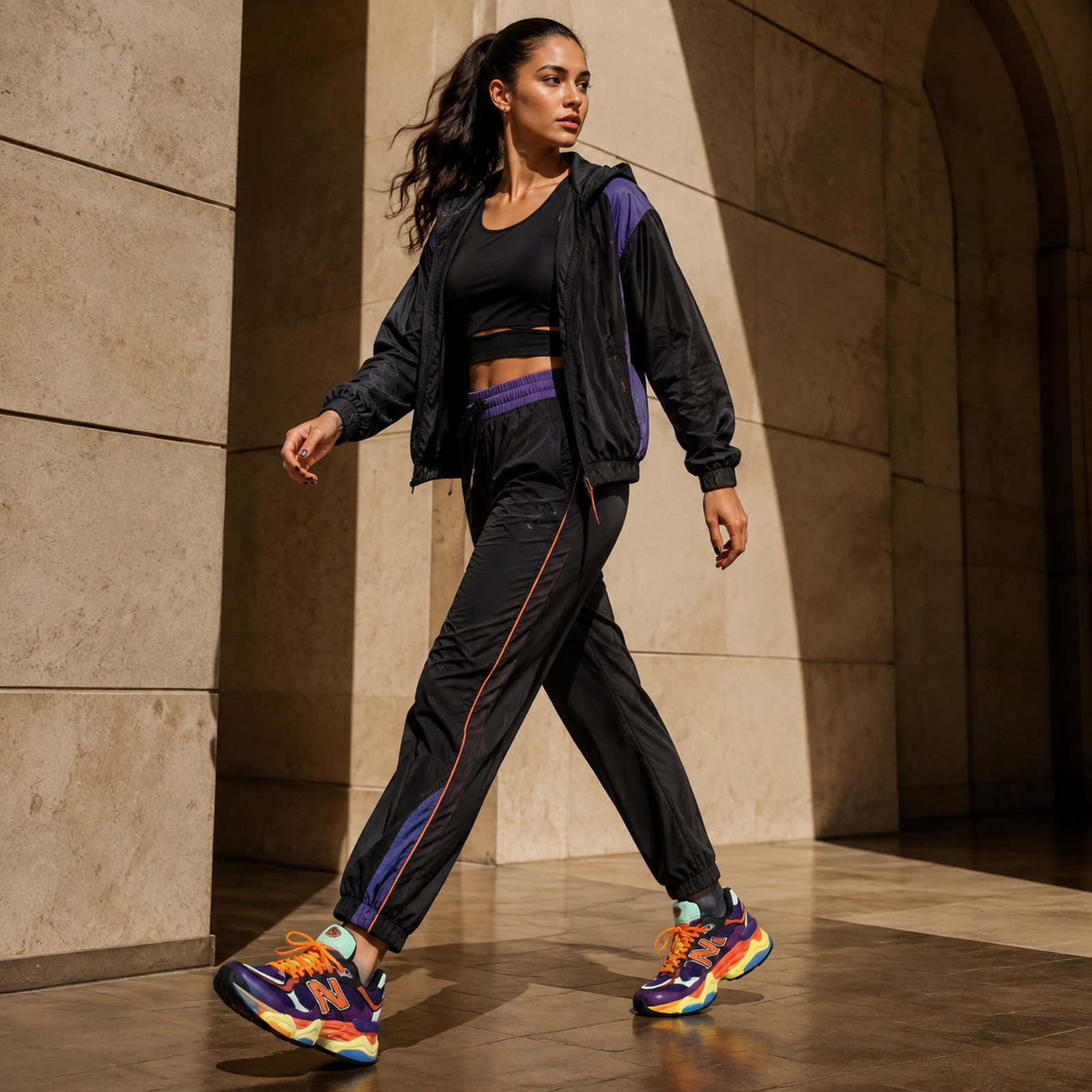 New Balance 9060 Purple Orange Multicolor on foot