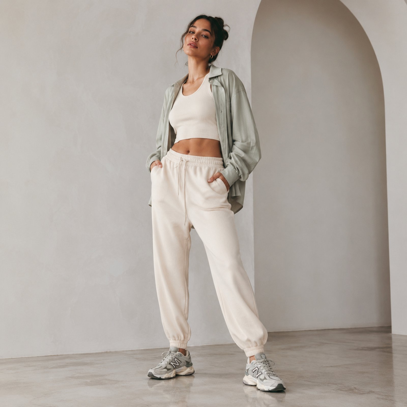 New Balance 9060 Sage Cream on foot