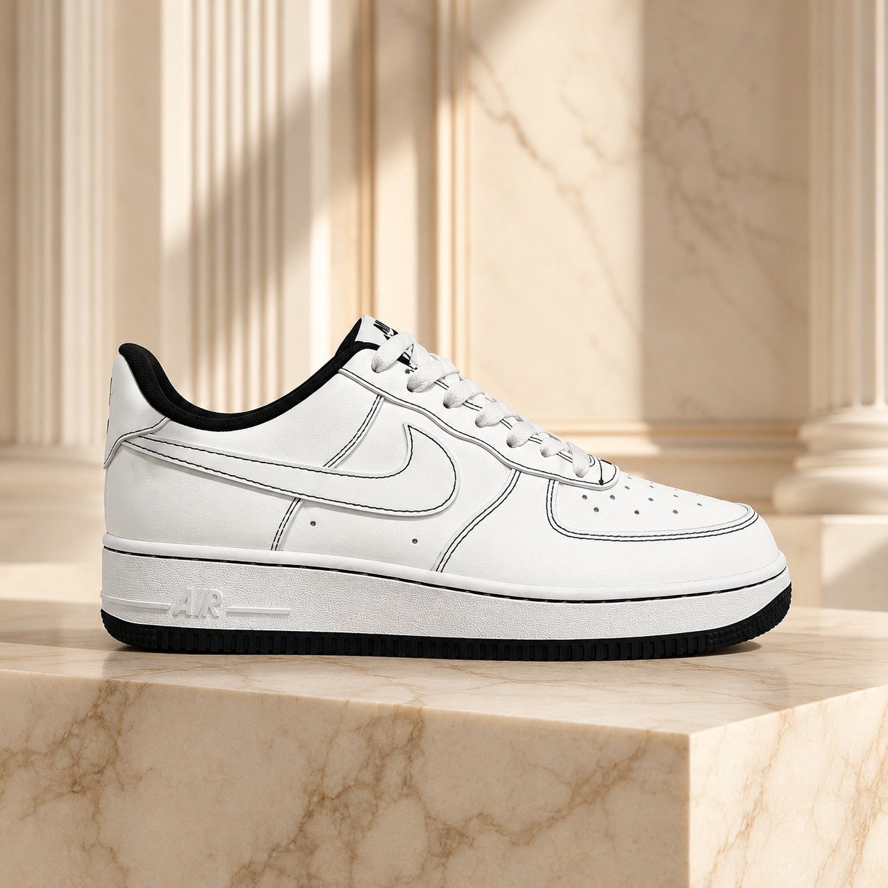Nike Air Force 1 07 White Black Stitch scene