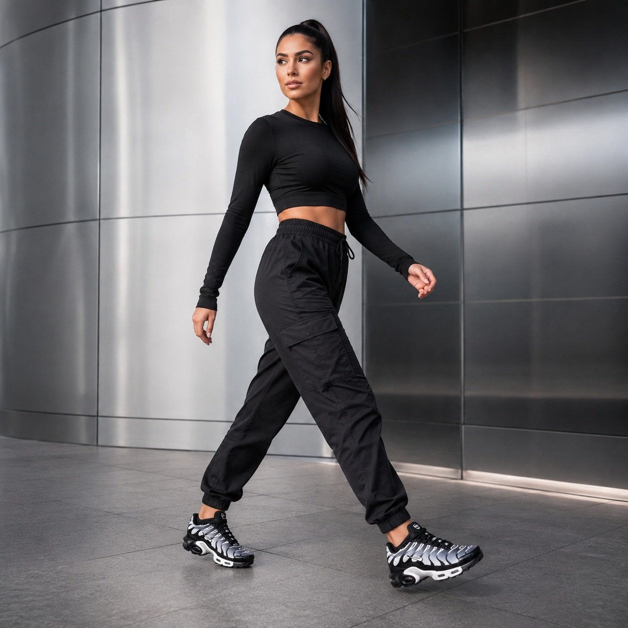 nike air max plus tn silver black on foot