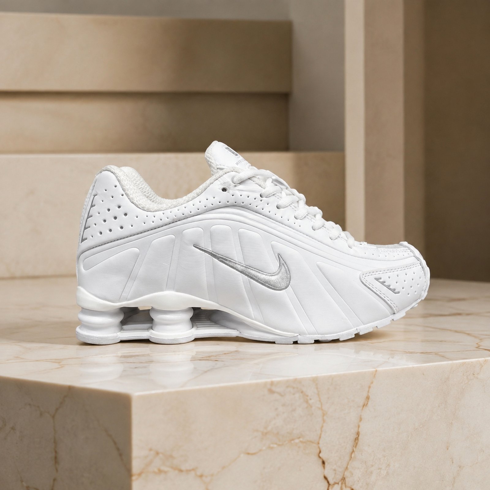 Nike Shox R4 Triple White scene
