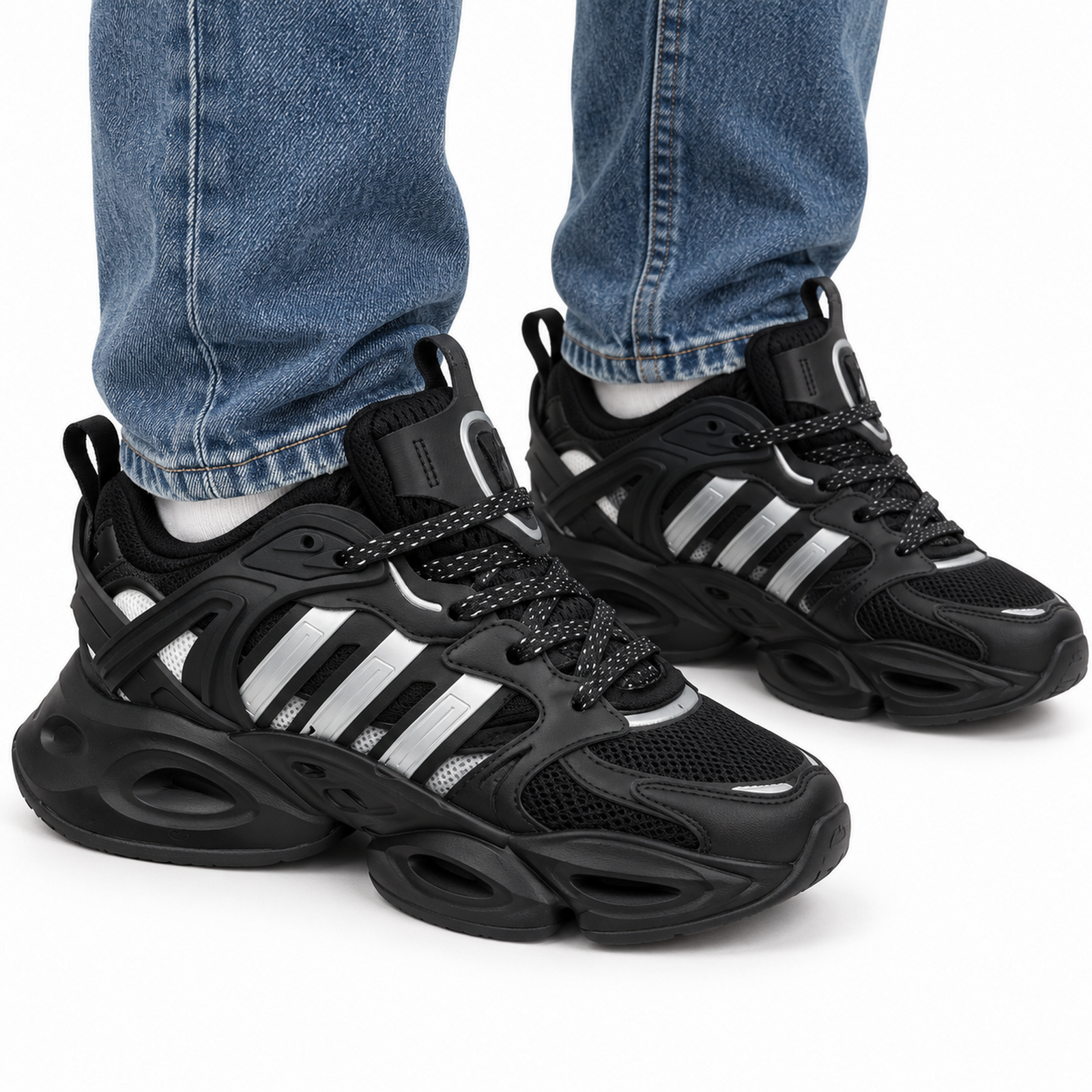 Adidas Vento XLT Triple Black Silver on foot
