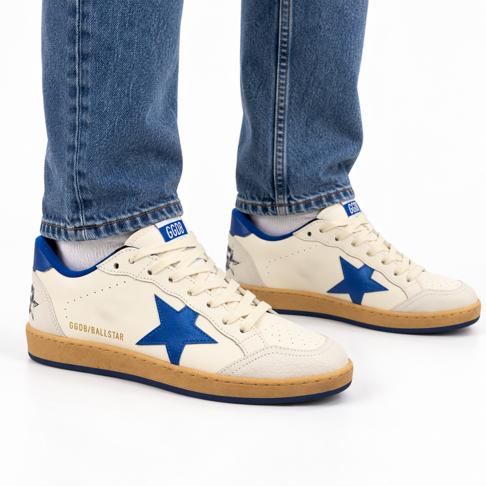 Golden Goose Ball Star White Bluette on foot