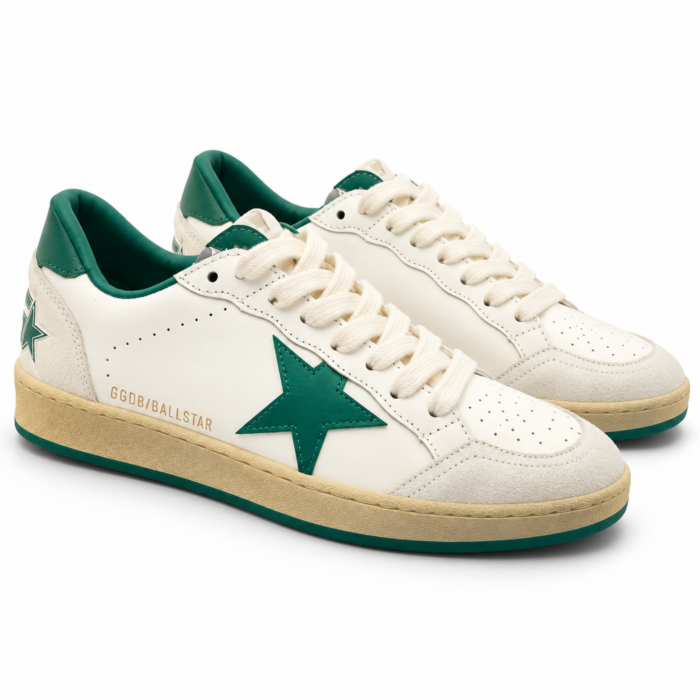 Golden Goose Ball Star White Green Leather