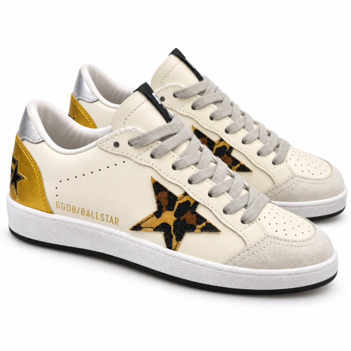 Golden Goose Ball Star White Leopard Star Gold