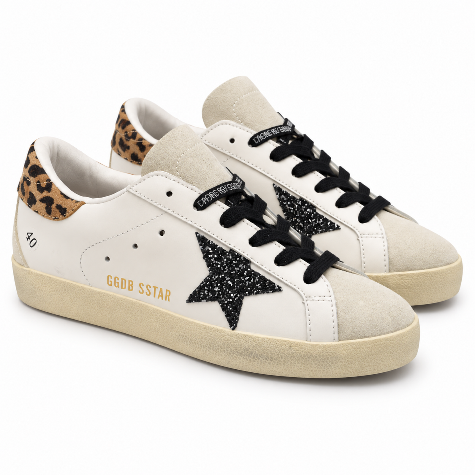 Golden Goose Super Star Black Glitter Leopard Heel