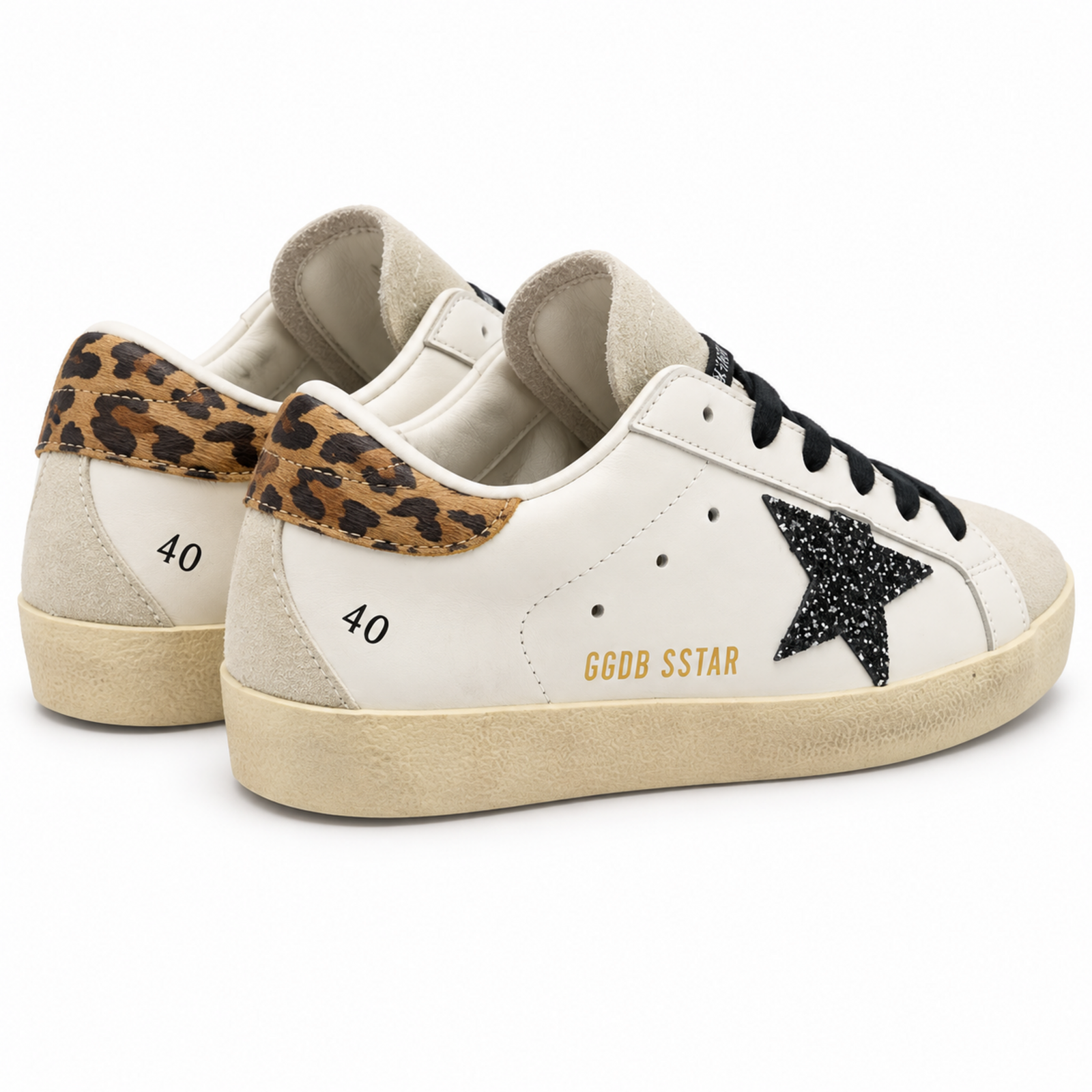 Golden Goose Super Star Black Glitter Leopard Heel studio