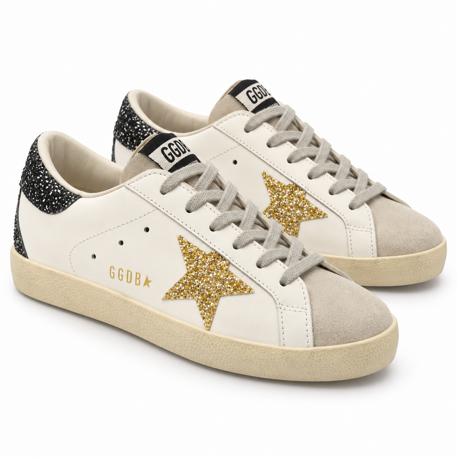 Golden Goose Super Star White Gold Glitter Black