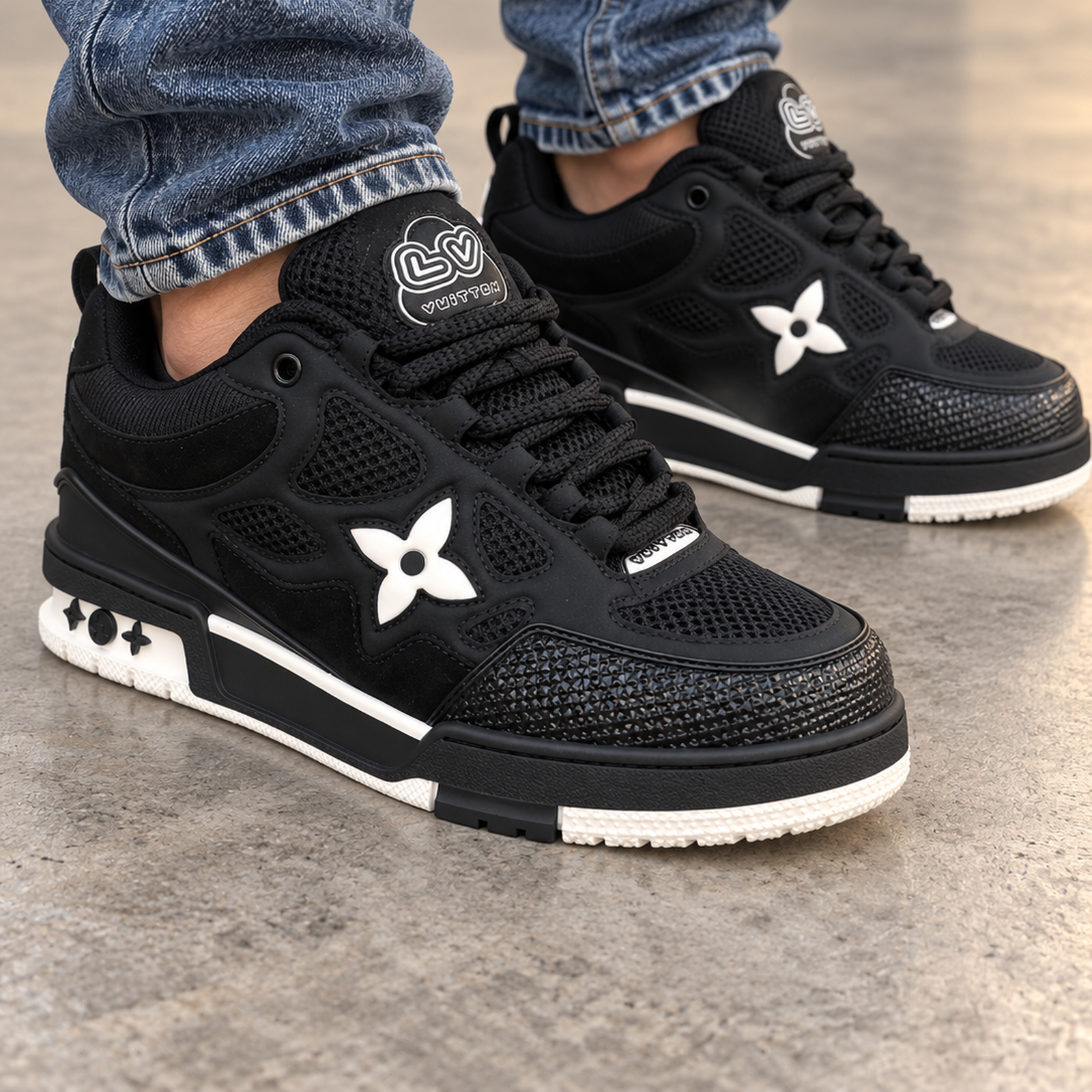 Louis Vuitton Skate Black White on foot