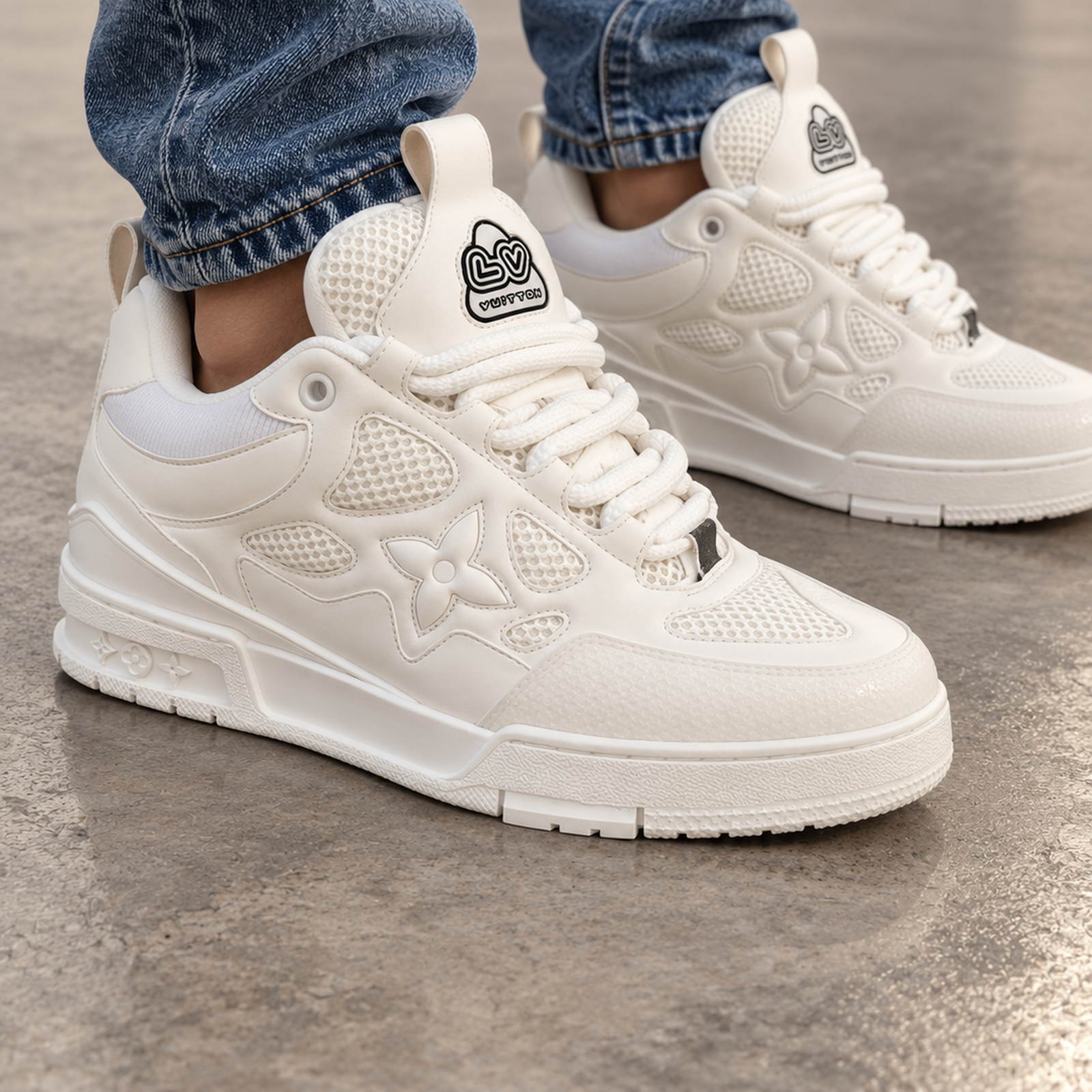 Louis Vuitton Skate Cream White on foot