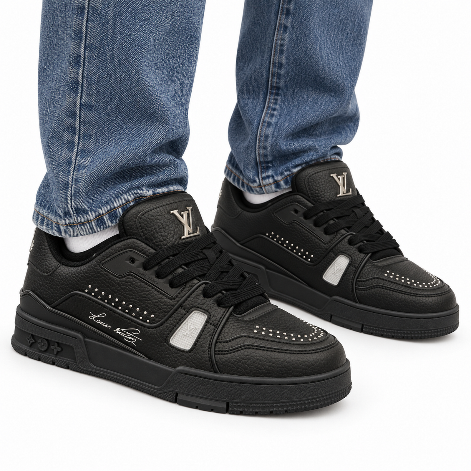 Louis Vuitton Trainer Black Studded on foot