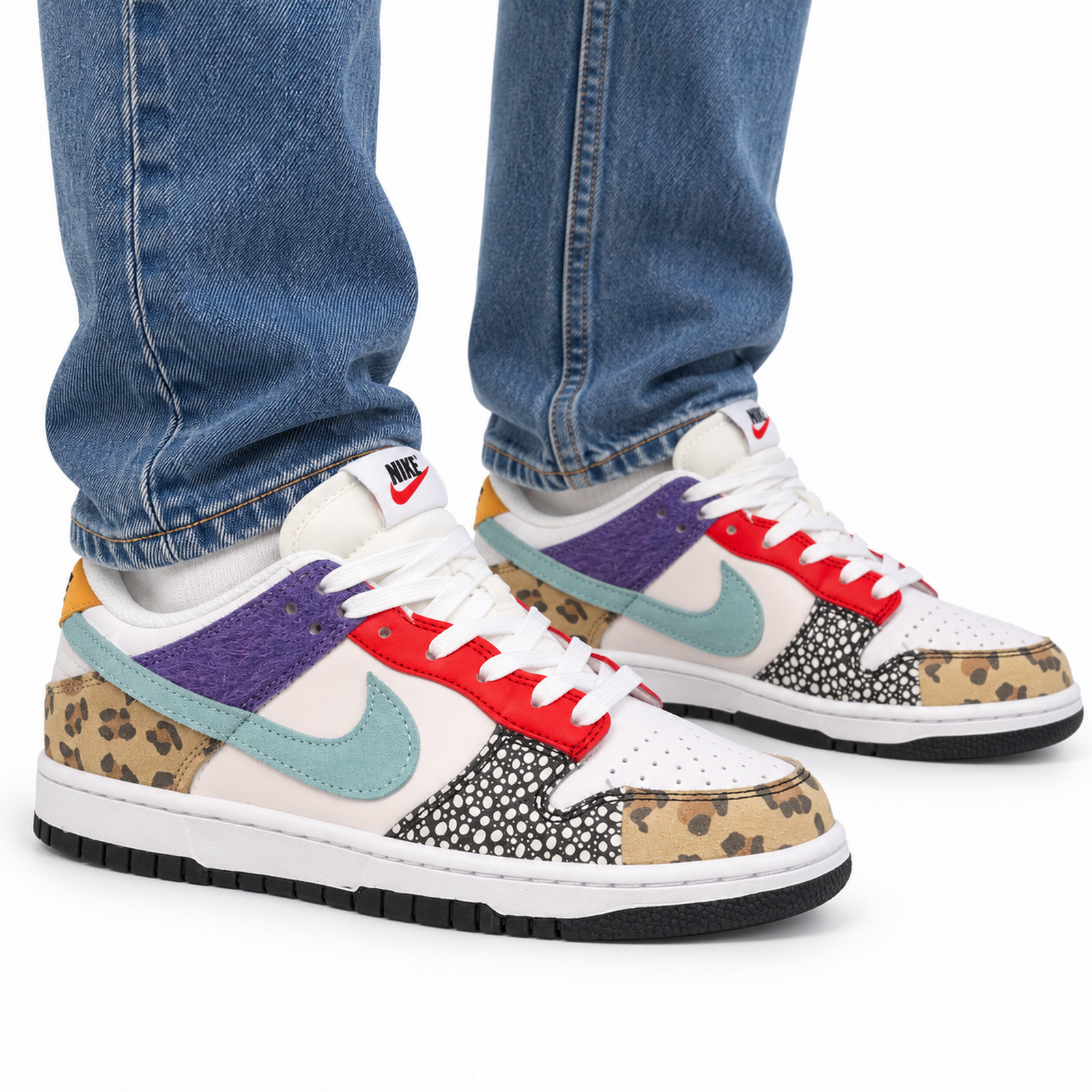 Nike Dunk Low Safari Mix Patchwork on foot