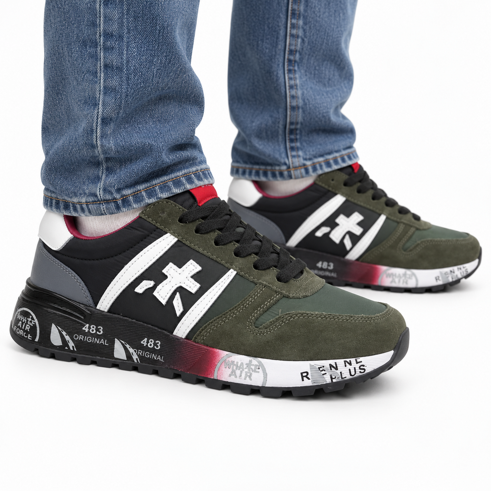 Premiata Lander Olive Black on foot