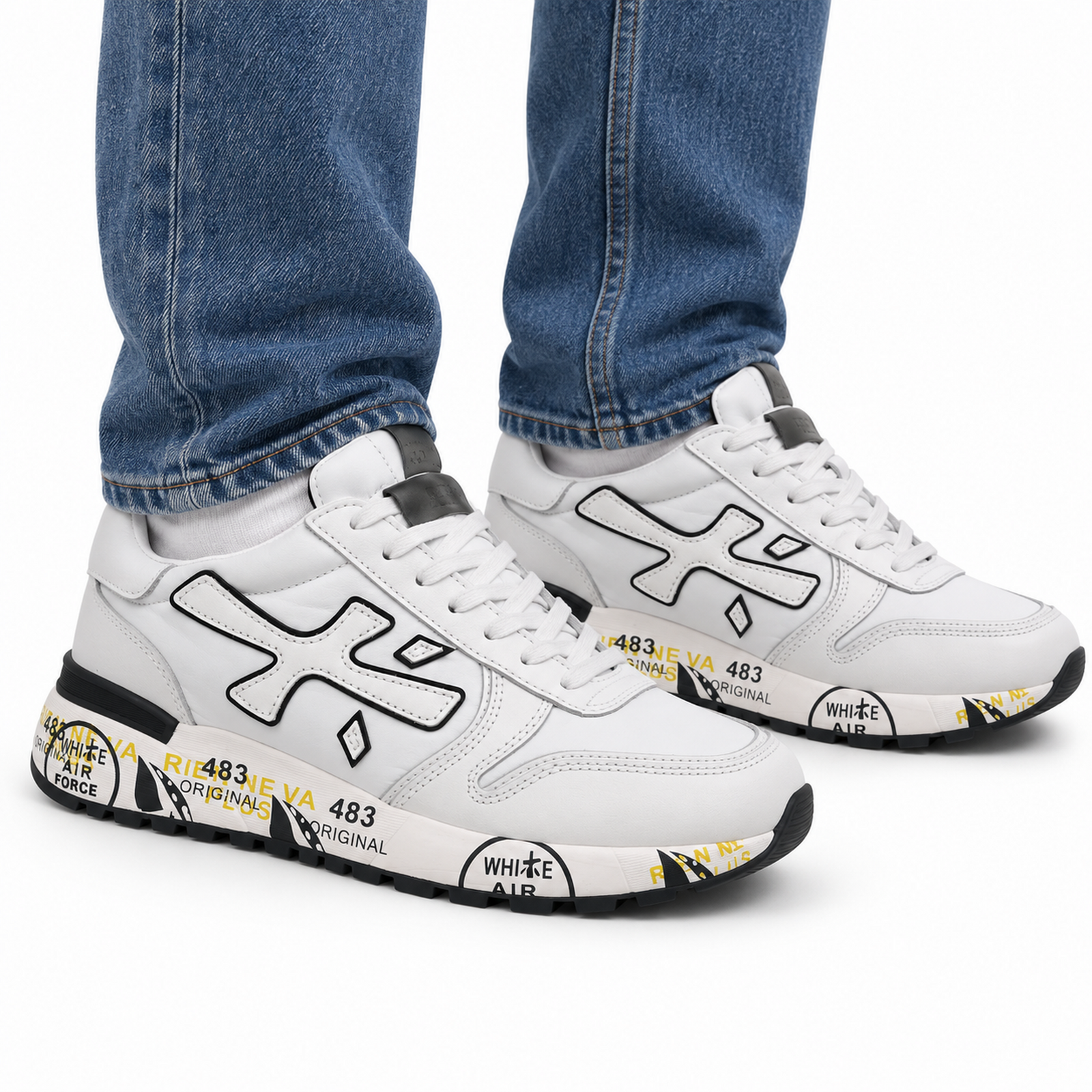 Premiata Mick Triple White on foot