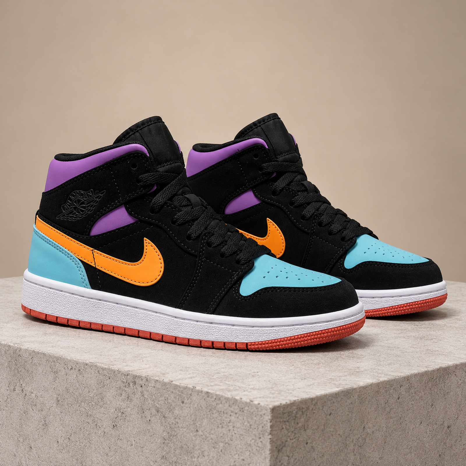 Air Jordan 1 Mid Black Purple Orange studio