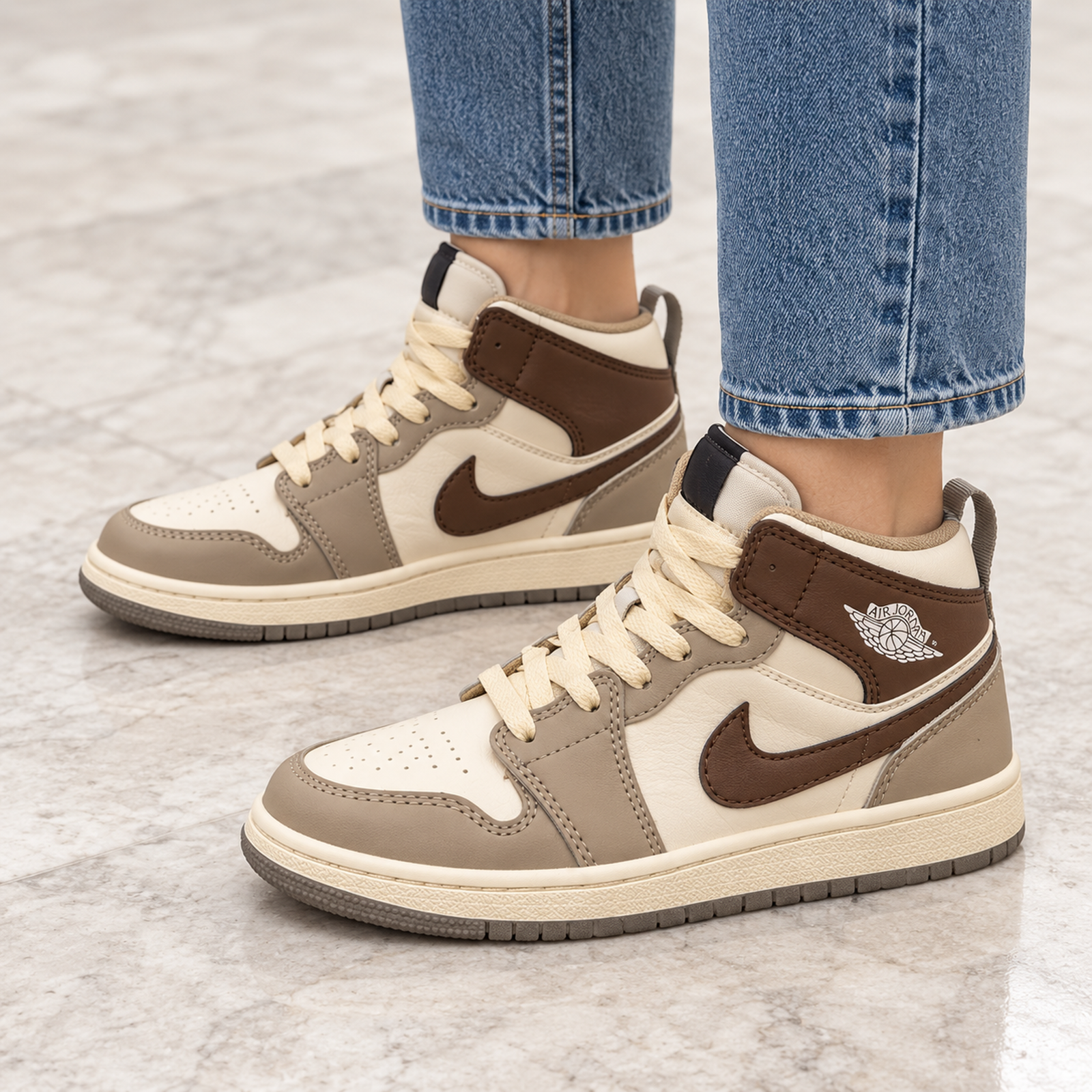 Air Jordan 1 Mid Cream Brown onfoot