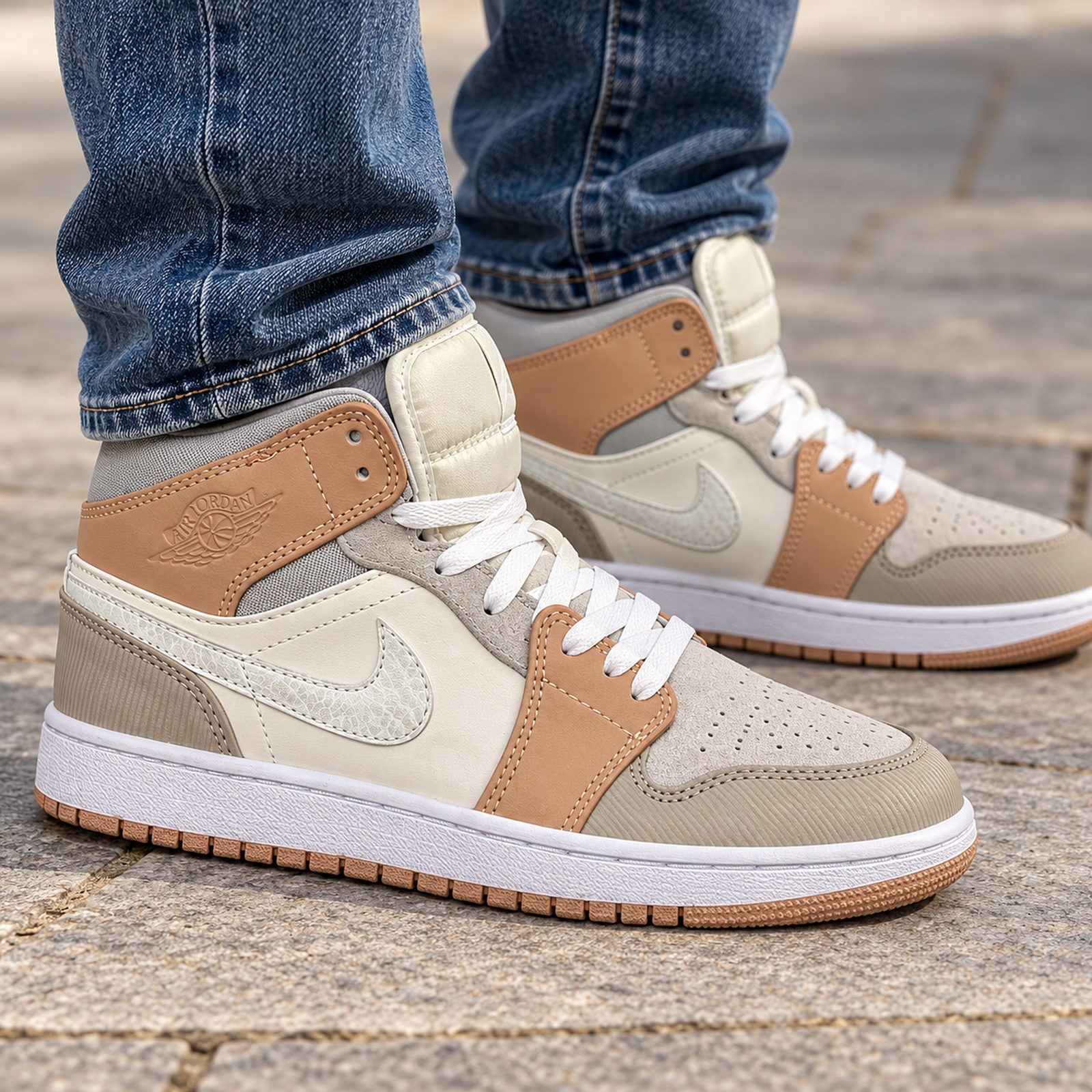 Air Jordan 1 Mid Cream Pink onfoot