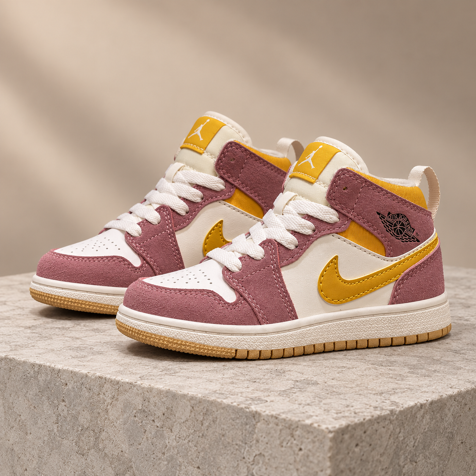 Air Jordan 1 Mid Pink Yellow studio