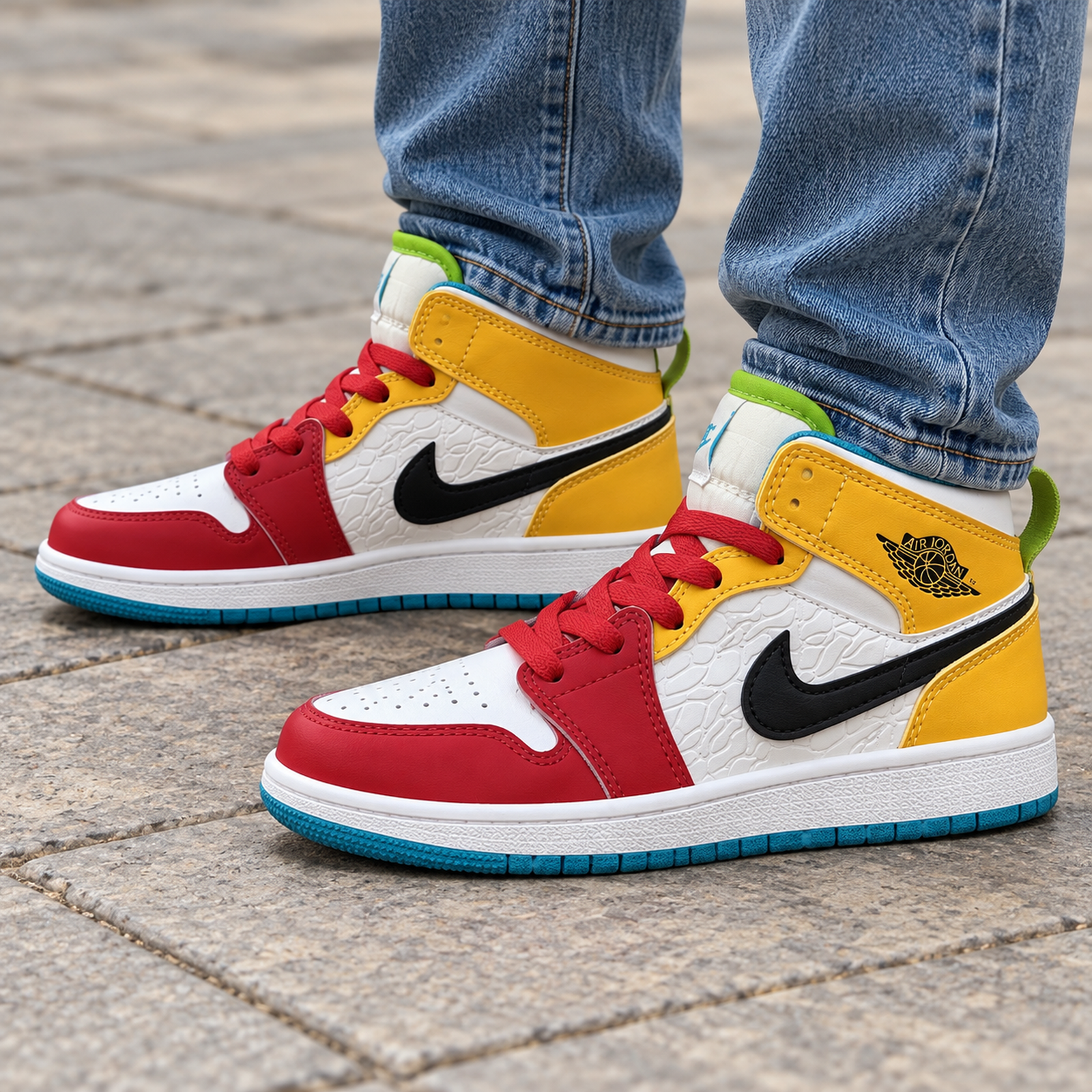 Air Jordan 1 Mid Red Yellow onfoot